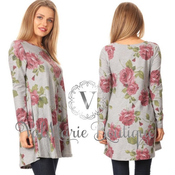 2 LEFT! French Terry Floral Tunic / Mini Dress - Picture 3 of 5